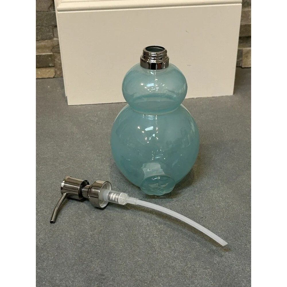 At Home Blue Bunny Glass Soap Dispenser with Polished Metal Pump